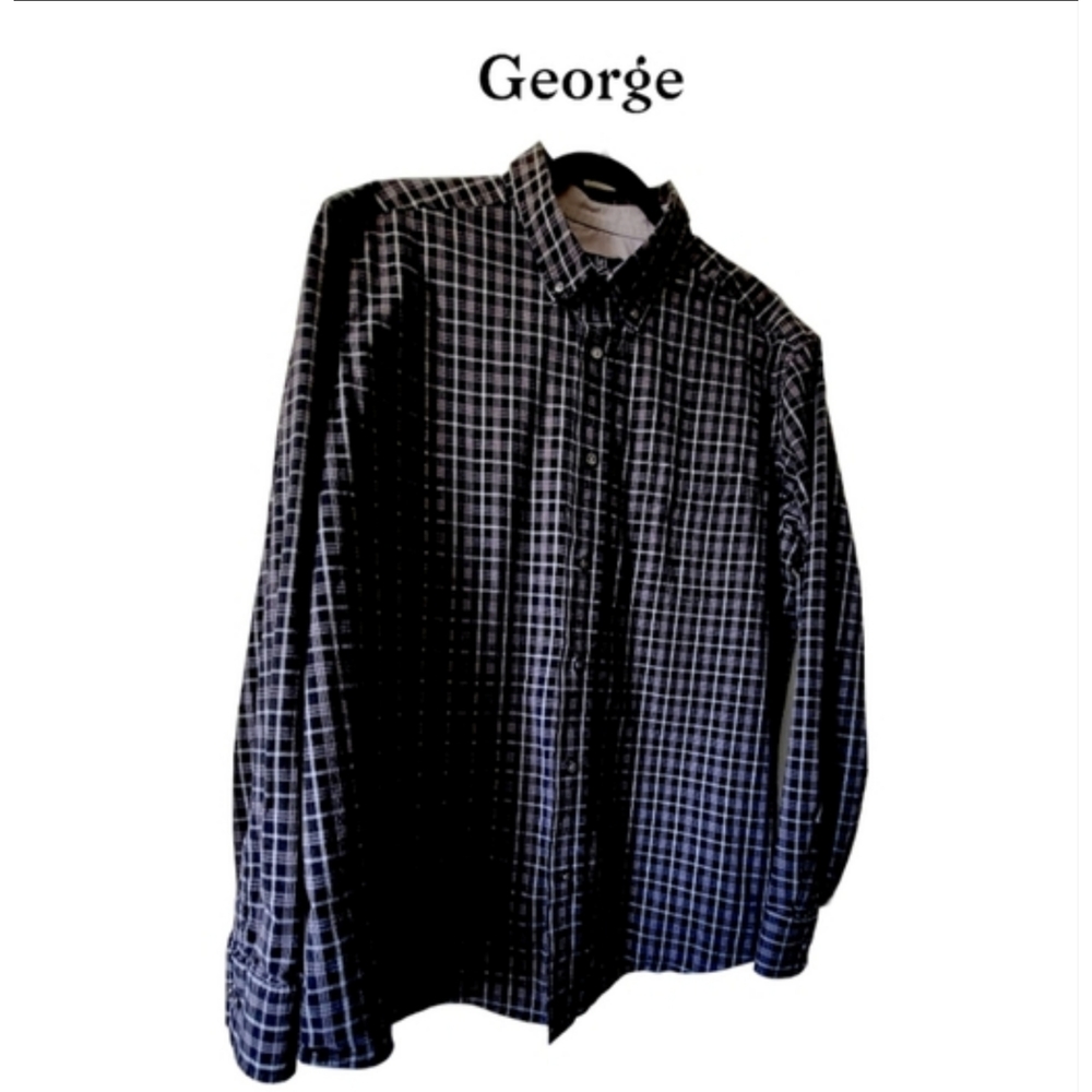 🌿George Classic Fit Men's XL Black & Gray Button Down Shirt - Picture 3 of 8